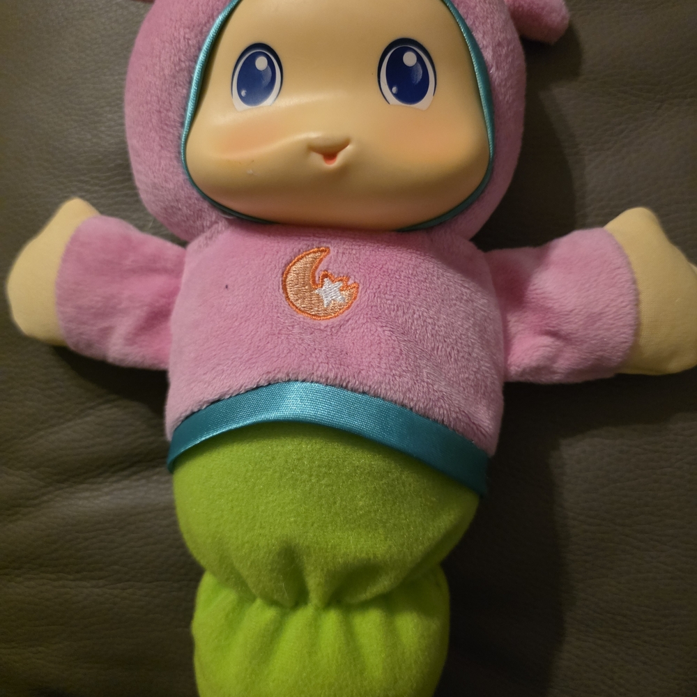 Plush Baby Doll in Pink and Green with Moon Embroidery